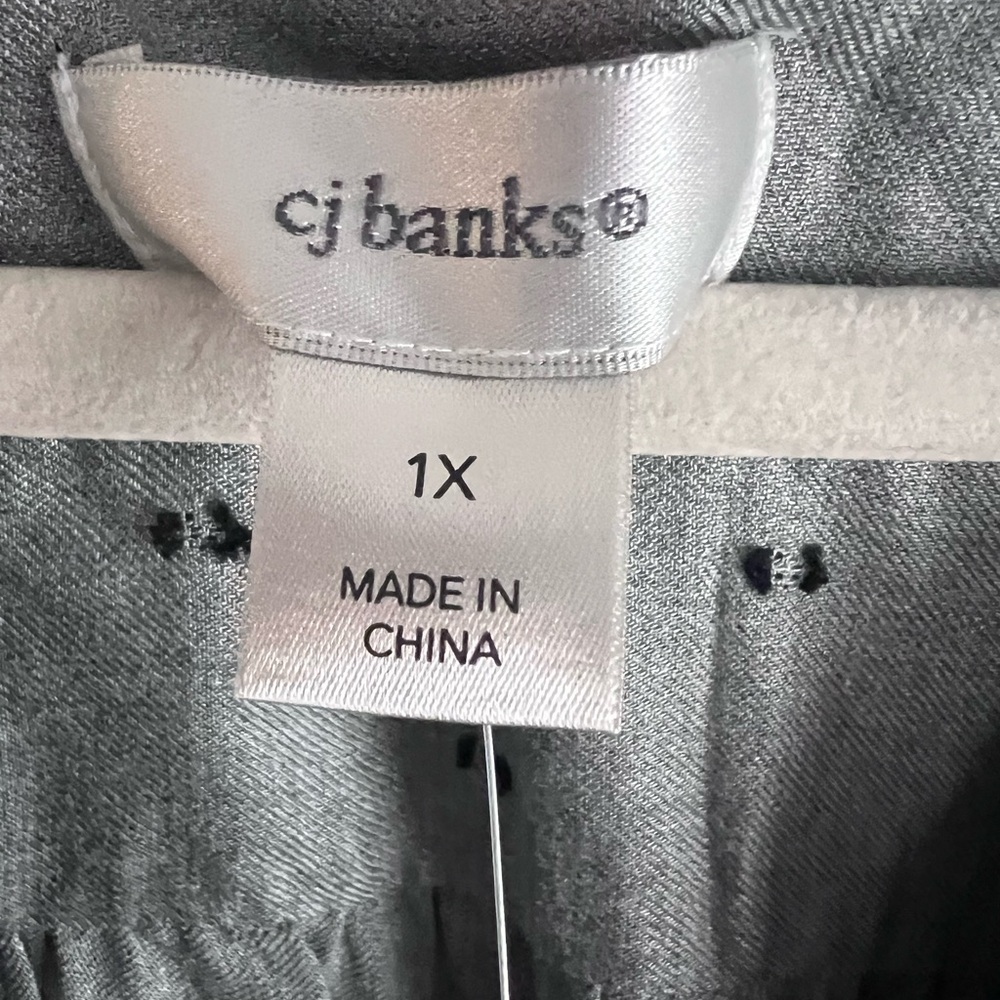CJ Banks Gray Blouse with Relaxed Fit and Mandarin Collar - Picture 3 of 5